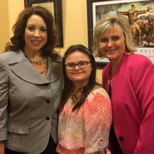 State Rep. Erin Davis (R-Johnson County), Rachel and Jawanda at signing ceremony for the KS ABLE Savings Plan.