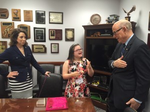 KS Rep. Erin Davis looks on as Rachel and Senator Roberts (R-KS) discuss the time "I led the Pledge of Allegiance for you, Senator." 