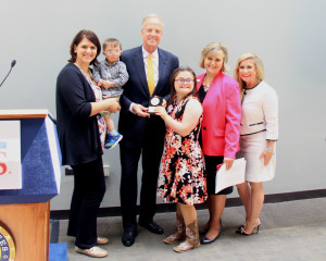 Rachel beaming after presenting NDSS Champion of Change to Senator Moran (R-KS). Senator Moran told the group "It is hard to say no to Rachel. Because of her request, I agreed to co-sponsor the ABLE to Work Act! Pictured with NDSS DS-AMBASSADOR from KS Sarah Meitner & son Abe and NDSS President Sara Weir (also a native Kansan!) Senator Moran is also the Senate Co-Chair of the Congressional Task Force on Down Syndrome