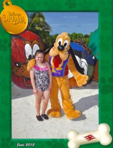 Pluto and Rachel at Castaway Cay Disney Cruise 2012