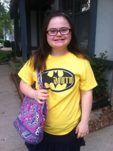 Last Day of MS. Proudly wearing her Olathe South shirt!