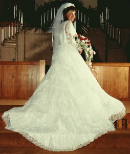This is Jonathan's favorite picture from our wedding. The dress was loaned to me by my cousin. 