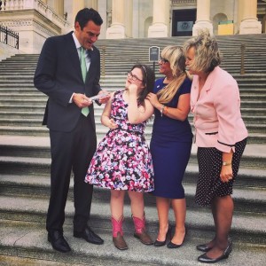 Wind blown presentation of NDSS Champion Award to our Congressman Kevin Yoder on the Capitol steps. Rachel says he is the BEST ON! She also asked him for a job. I love it!